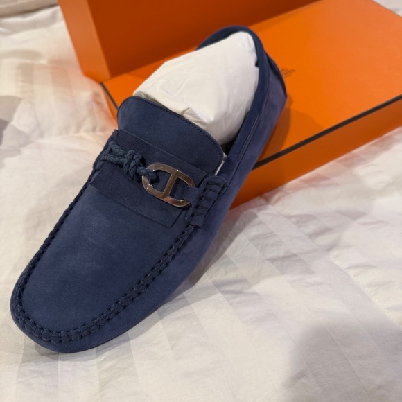 Hermes Navy Blue Slip-On Loafers - Picture 3 of 7